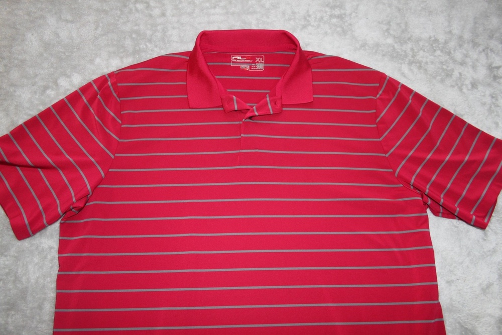 Ralph Lauren RLX Polo Shirt Mens XL Red Polyester Elastane Striped Golf Tagless